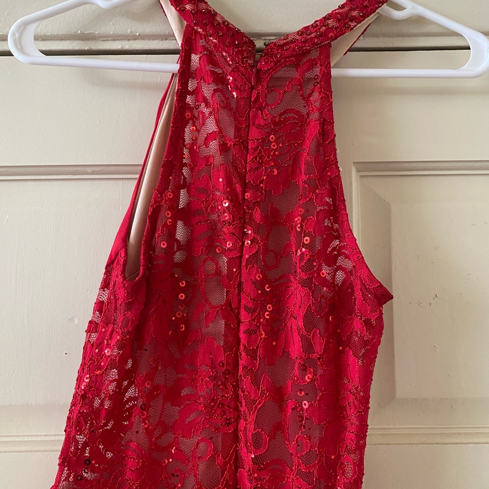 Windsor Red Halter High-Neck Embellished Floor-Length Dress - Picture 4 of 5